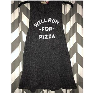 Juniors' SO® "Will Run For Pizza" Knot Back Tank